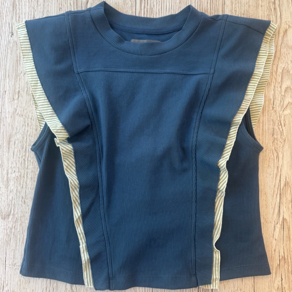 Anthropologie Ribbed Ruffle Button Down Back Top S - Picture 9 of 10